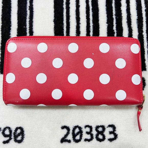Comme Des Garcons Polkadot Red Leather Zip Long Wallet w/ build in coin pouch - Picture 3 of 9